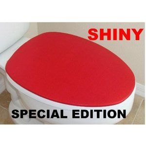 Shiny Fabric Lid Cover toilet SEAT Round & Elongated HandMade USA - Red Bright